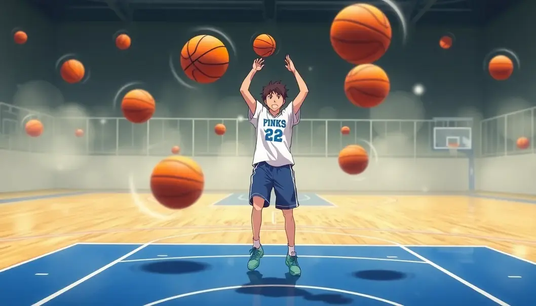 An animated fan excitedly standing on an NBA basketball court.