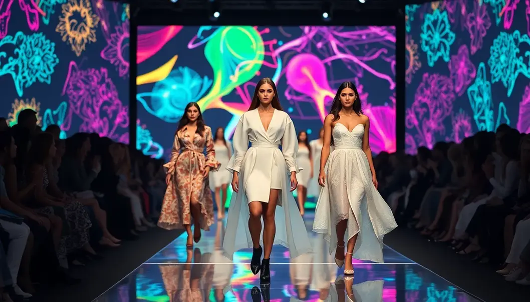 Models on a runway with innovative, eco-friendly fashion designs.