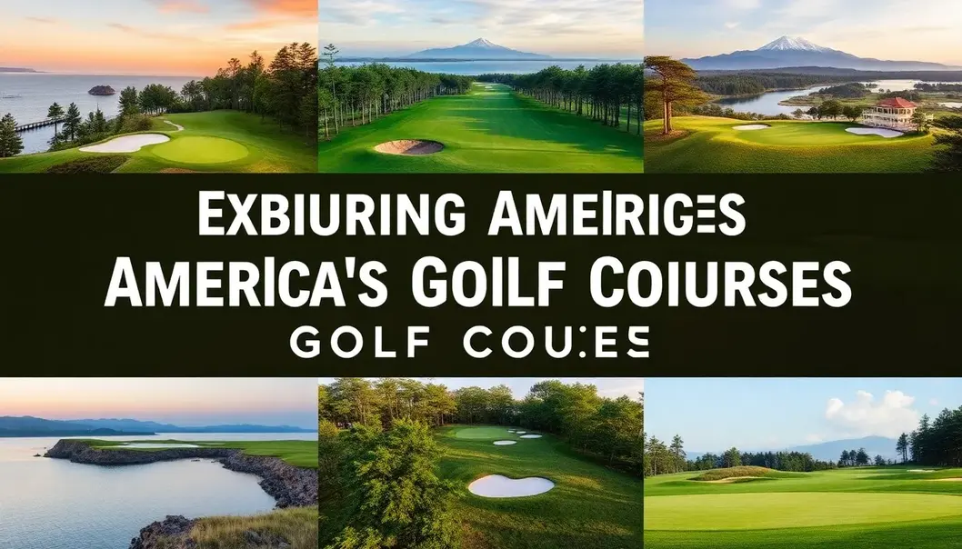A collage of iconic American golf courses with unique landscapes.