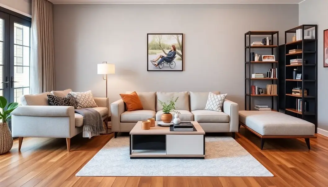 Soft textures and warm tones make the living room inviting.