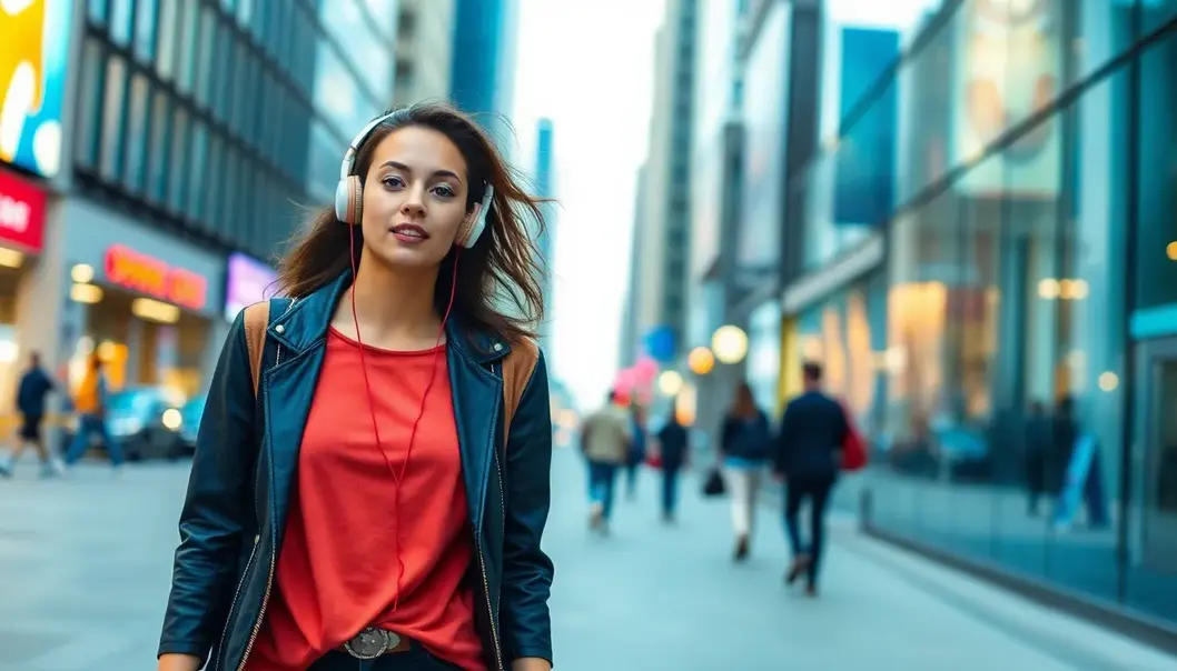 Fashion lover inspired by energetic beats, embodying modern style.