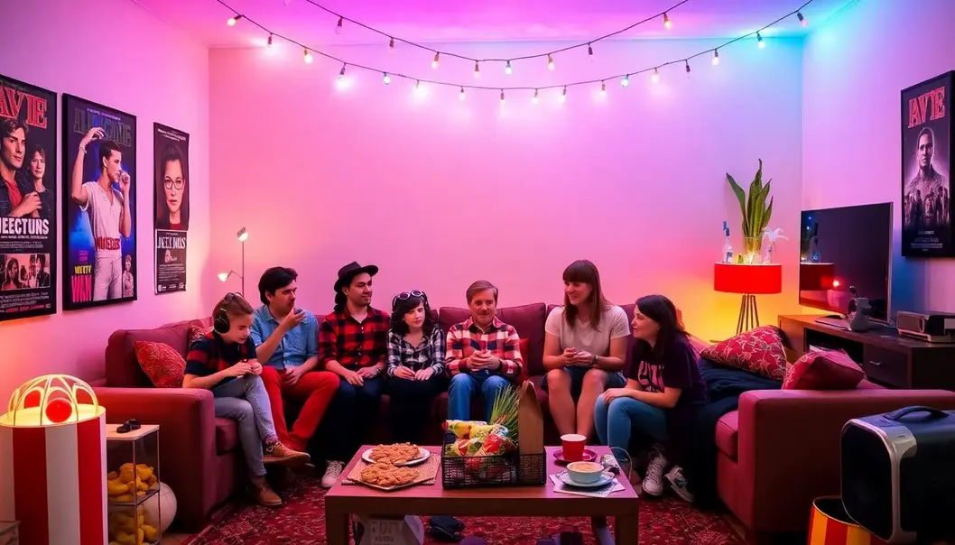 An immersive ’80s themed movie night setup.
